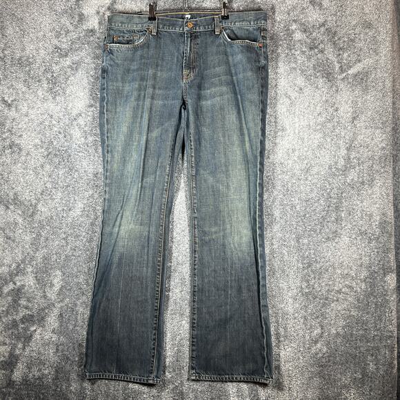 7 For All Mankind Jeans Mens 38 Bootcut Denim Distressed Classic Casual Pants - Picture 1 of 10